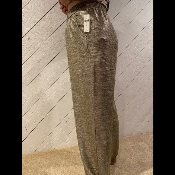NWT ANTHROPOLOGIE WOMEN'S SIZE M JOGGERS GOLD ELASTIC WAISTBAND PARTY PANTS ! - Picture 4 of 13